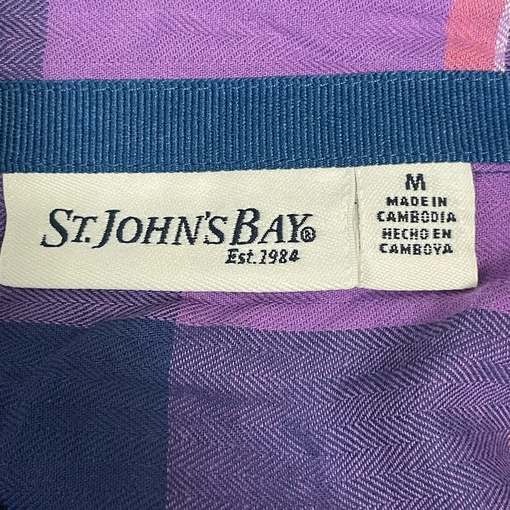 St. John's Bay Purple Plaid Button Down Shirt - Picture 6 of 7
